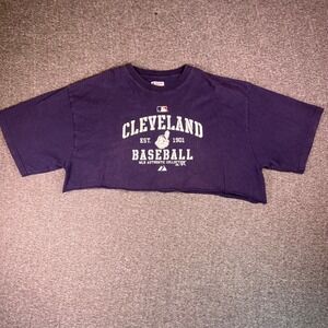 Vintage Cleveland Baseball Indians Crop Top Majestic Purple MLB‎ Authentic XL